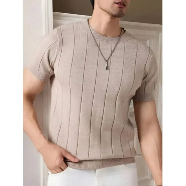 Camiseta Masculina Básica Canelada Manga Curta Tricot Modal