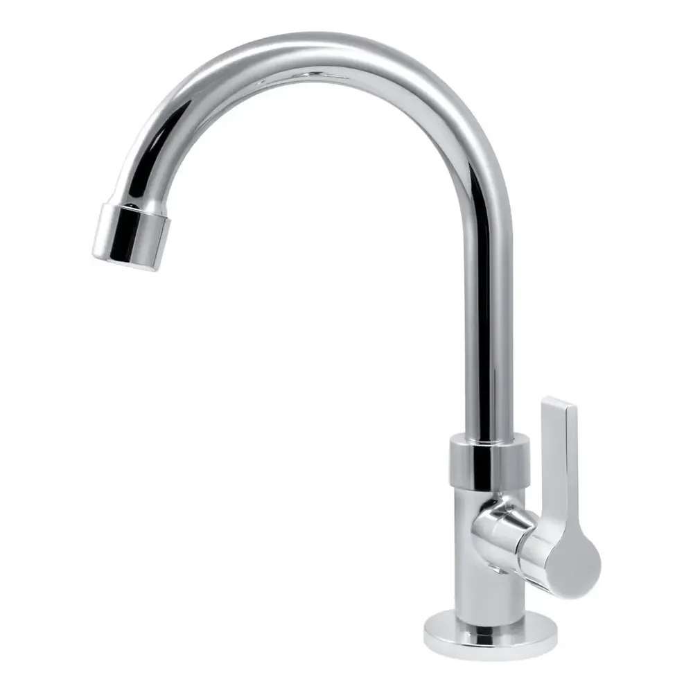 Torneira Lavatorio Lavabo Banheiro Luxo Bica Alta Cromada 1/4 De Volta Balencia Prateado