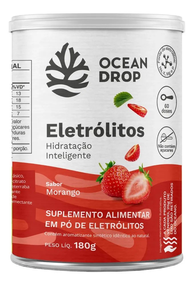 Eletrólitos Ocean Drop Sódio Potássio Fósforo Magnésio Eletrolitos 180g Sabor Morango