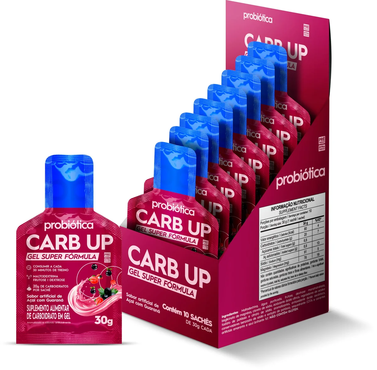 Carb Up Energy Gel (300g) Caixa 10 unidades - Sabor Açai com Guaraná, Probiótica