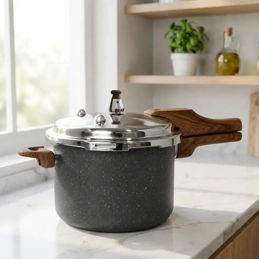 Panela Pressão 4,2l Indução Cerâmica 4 Válvulas Segurança Cor Granito