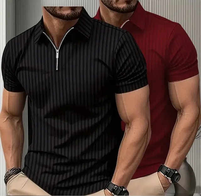 Kit 2 Camiseta Polo Manga Curta Com Ziper Masculina Canelada