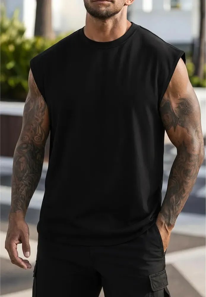 Regata Oversized Masculino Tamanho Grande Básica Lisa Preto G