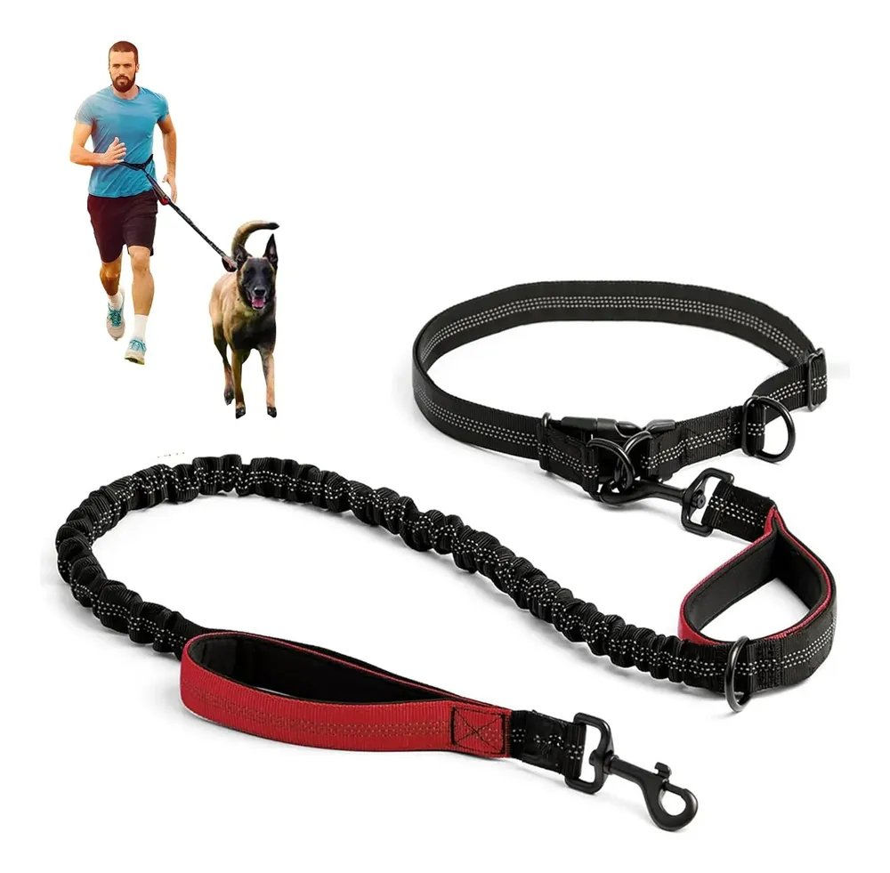 Guia Elastica Para Cachorro Madog Alca Longa E Curta Preto Vermelho