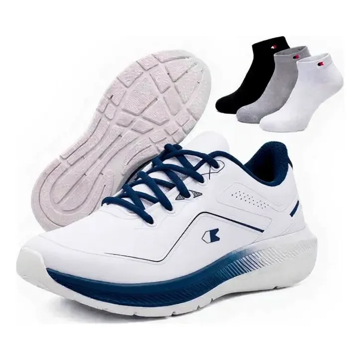 Kit Tênis Sandrini Aero Run Academia + 12 Pares Meia Soquete Branco/marinho Liso 42 Br