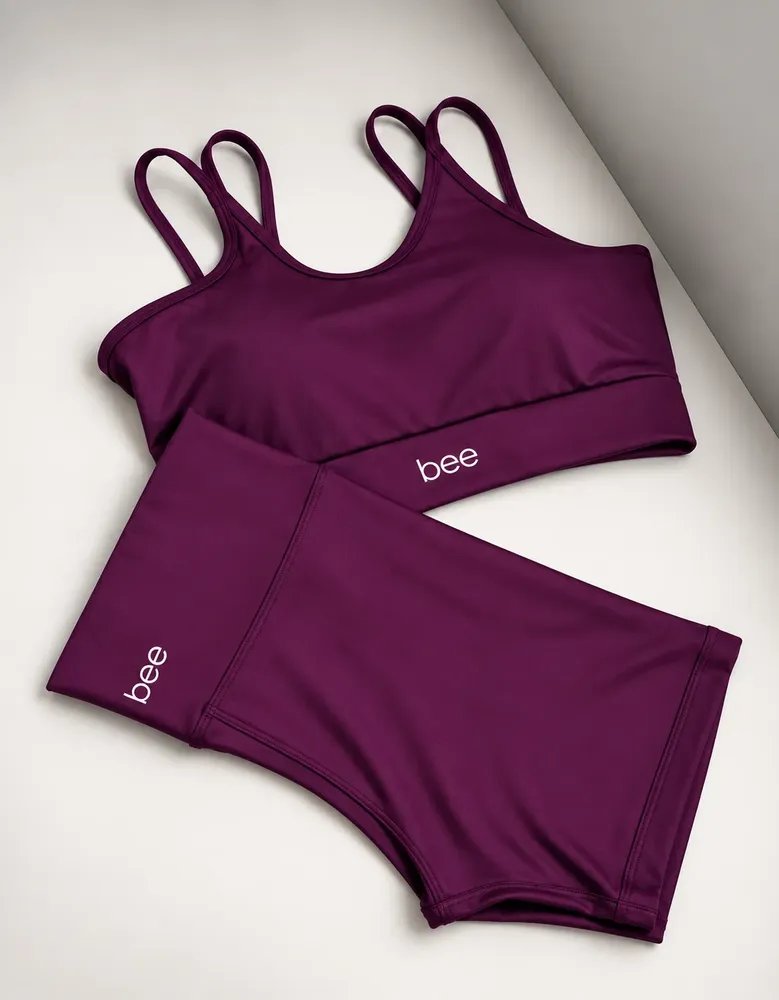 Conjunto Fitness Bee Top Cropped E Short Premium Feminino Roxo Liso M