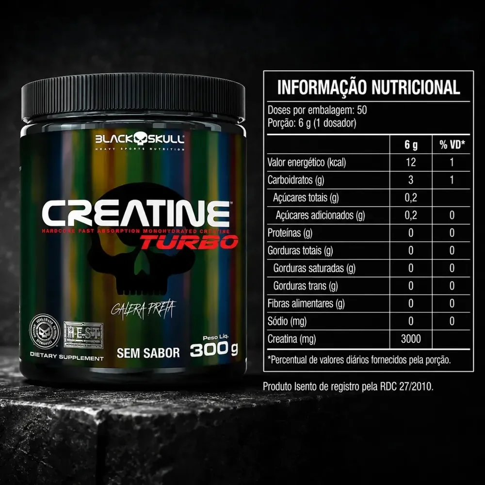 Suplemento em Pó Black Skull Creatine Turbo sem sabor 300g