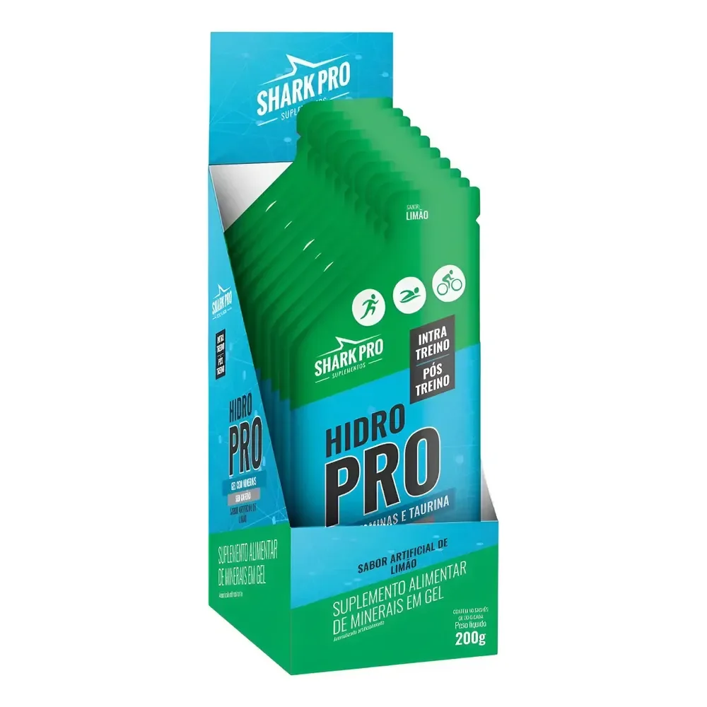 Suplemento Esportivo Shark Pro Hidro Pro Gel De Vitaminas E Taurina Sabor Limão Com 10 Sachês