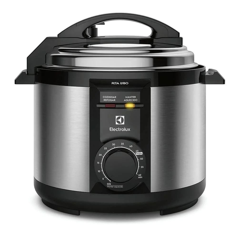 Panela pressão elétrica Electrolux capacidade 5L silenciosa, segura 9 travas, segurança timer feijão manter aquecido, alça antitérmica PCE20 inox 127v por Rita Lobo.