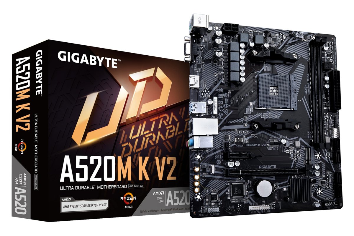 Placa Mãe Gigabyte A520M K V2 (AM4/2xDDR4/HDMI/D-Sub/M.2/USB 3.2)
