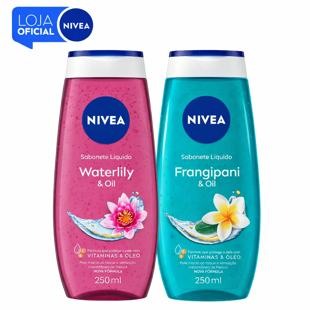 KIT NIVEA Sabonete Líquido Waterlily & Oil 250ml + NIVEA Sabonete Líquido Frangipani & Oil 250ml