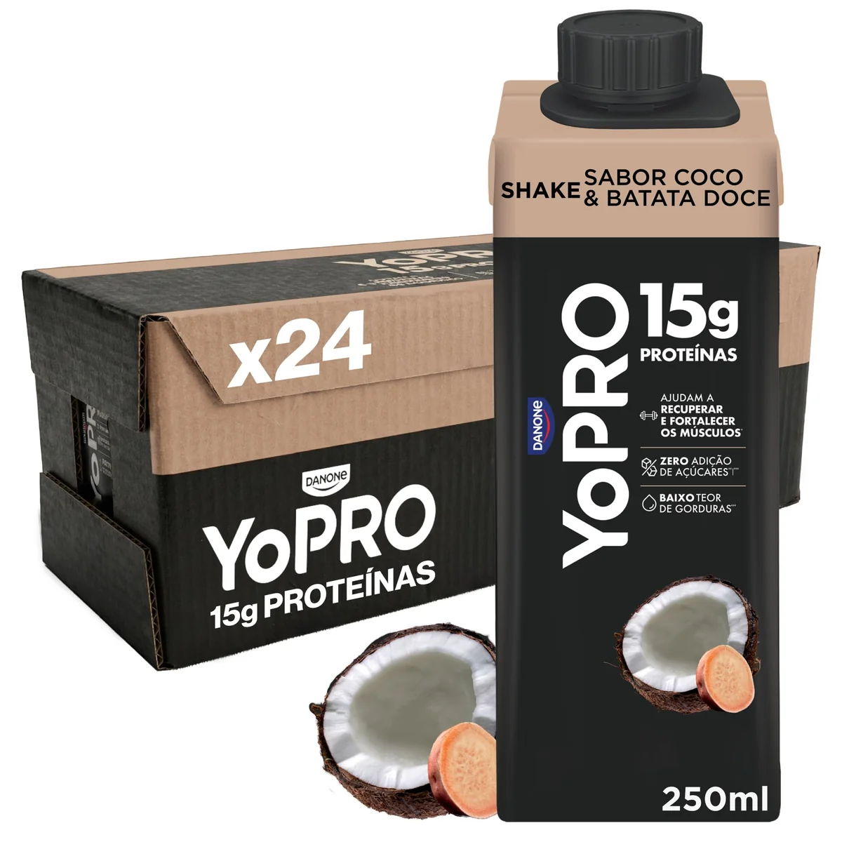 Pack YoPRO Bebida Láctea UHT Coco com Batata Doce 15g de Proteínas 250ml - 24 Unidades
