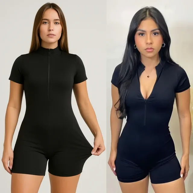 Macaquinho Feminino Fitness Curto Com Ziper Academia Premium