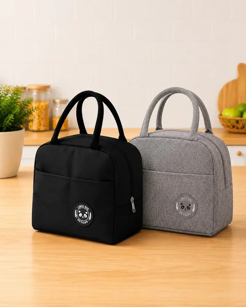 Kit Lancheira Marmita Térmica 2 Bolsas Academia Trabalho Dia Escola Adulto E Infantil Unissex Marca Lemon Shark Cor Preto E Cinza