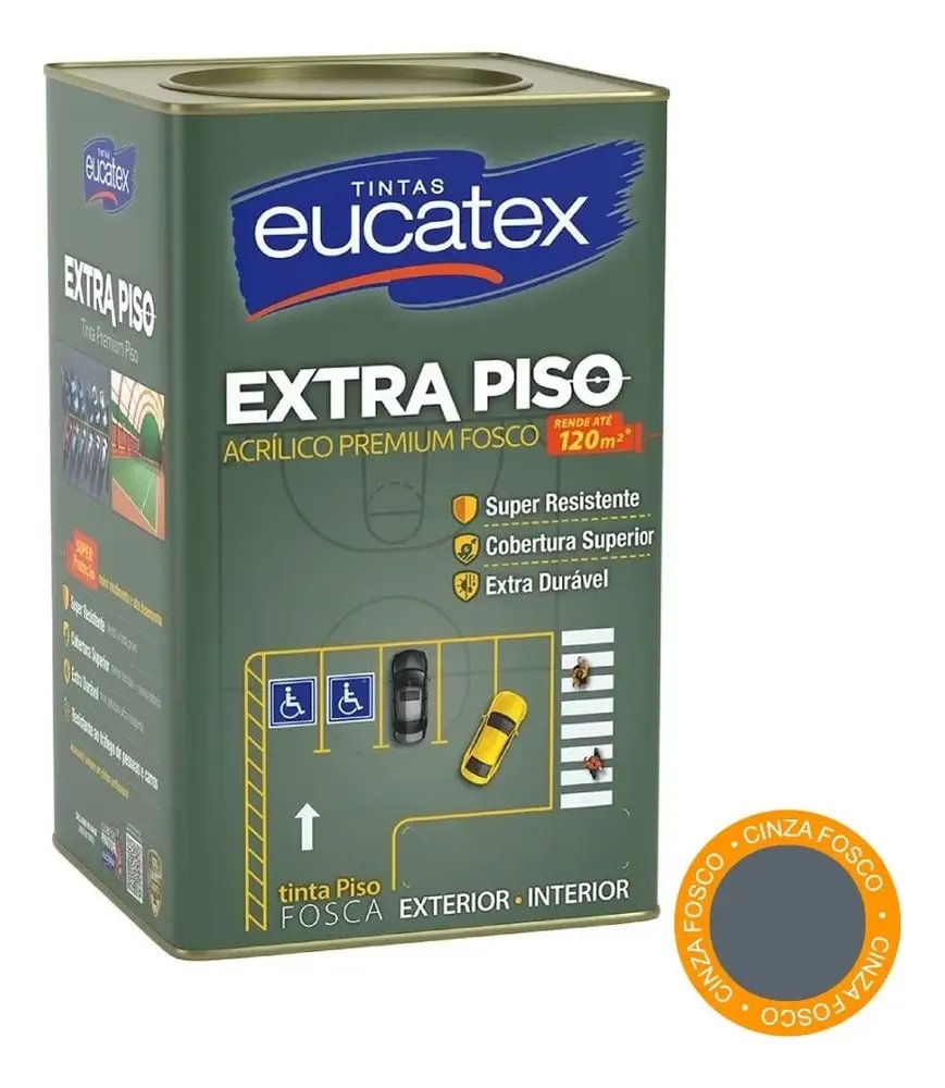 Tinta Acrílica para Piso Eucatex Extra Piso Premium Cinza 18L, para Cimento e Tráfego Intenso