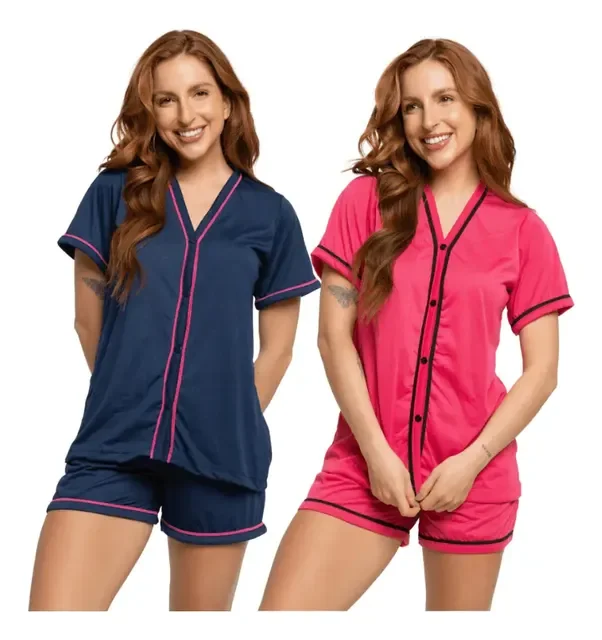 Kit 2 Pijama Americano Blogueira Amamentação Cirúrgico Botão