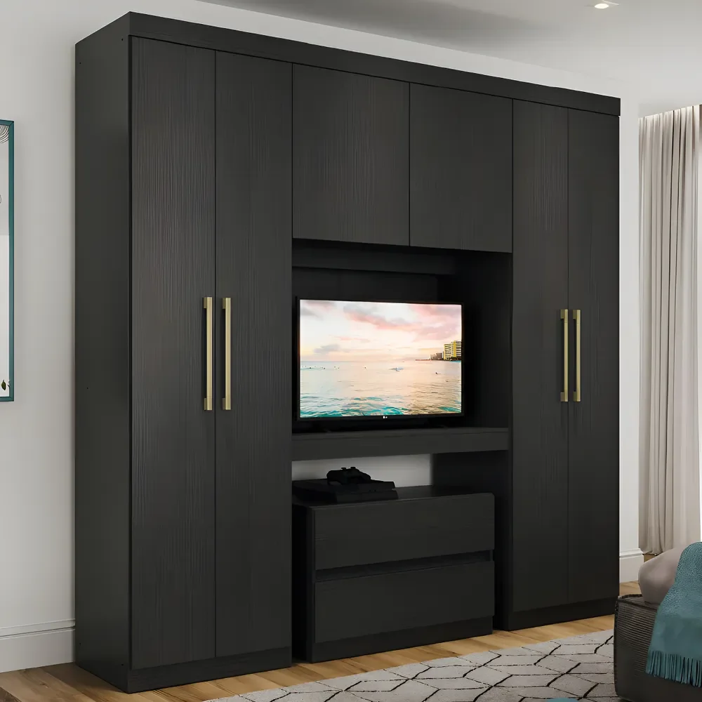 Guarda Roupa Casal 6 Portas 2 Gavetas Porto Carraro Preto