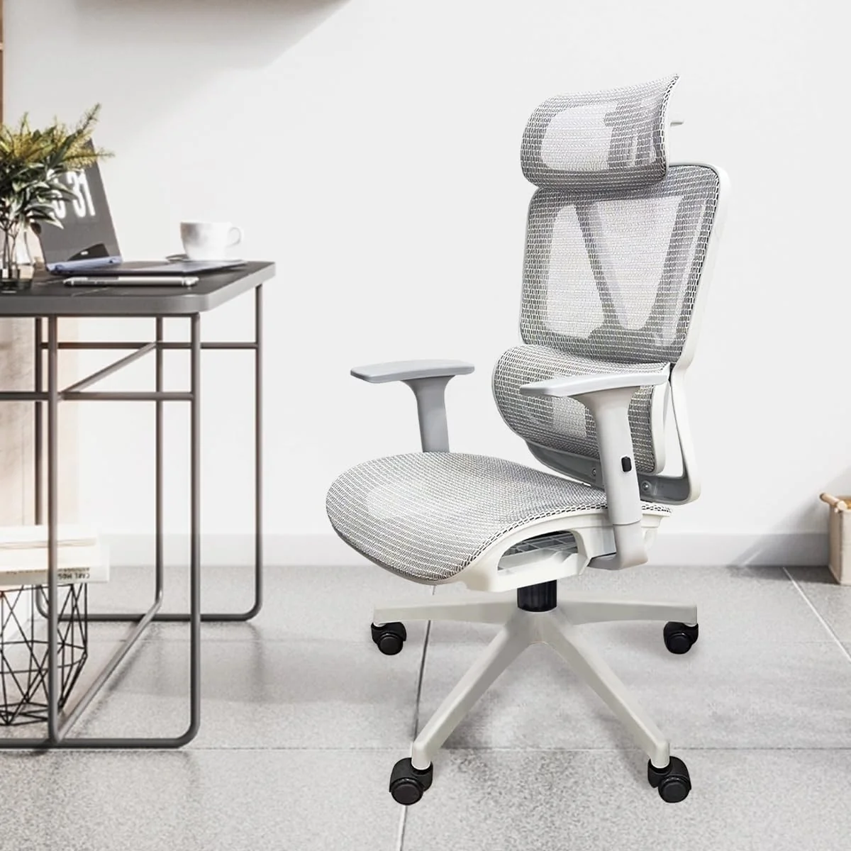 Cadeira de Escritório Ergonômica Python Fly em Malha - Lombar Integrada Fixa, Assento Arejado, Braços 3D, 150kg -cinza (cinza)