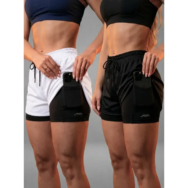 Kit 2 Short Duplo Compressão Fitness Bermuda Treino Feminino