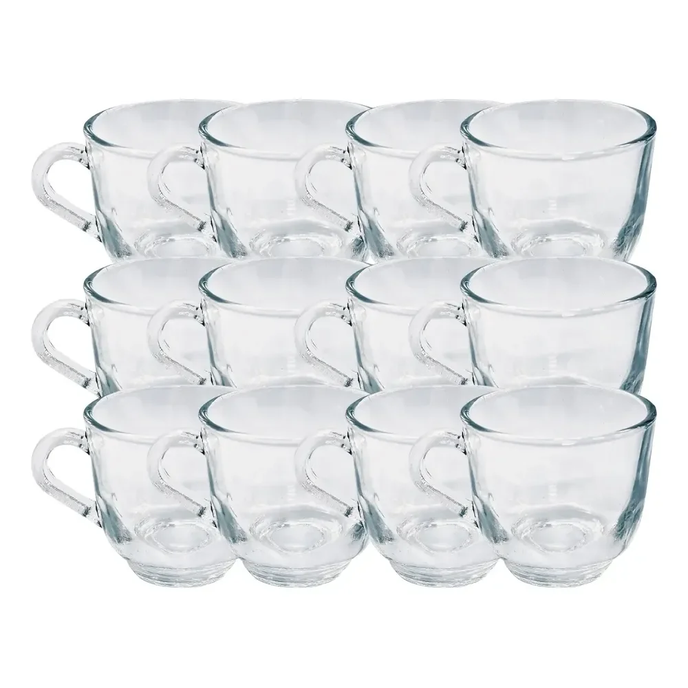 Kit 12 Xícaras Vidro Com Alça Moderno 150ml Café Chá Quentes Transparente Vidro Liso