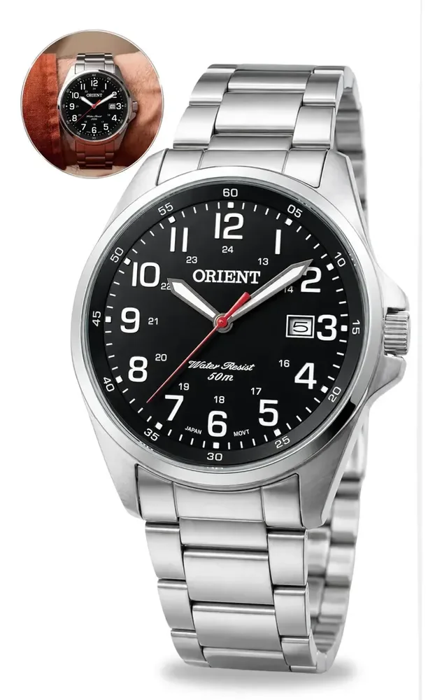 Relógio de pulso Orient MBSS1171 com corria de aço fundo preto