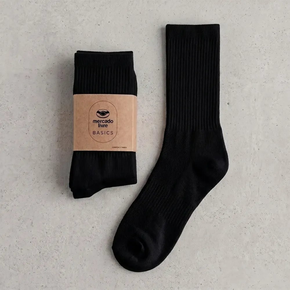 Kit 3 Meias Cano Alto Canelada - Mercado Livre Basics Preto Liso 39-43