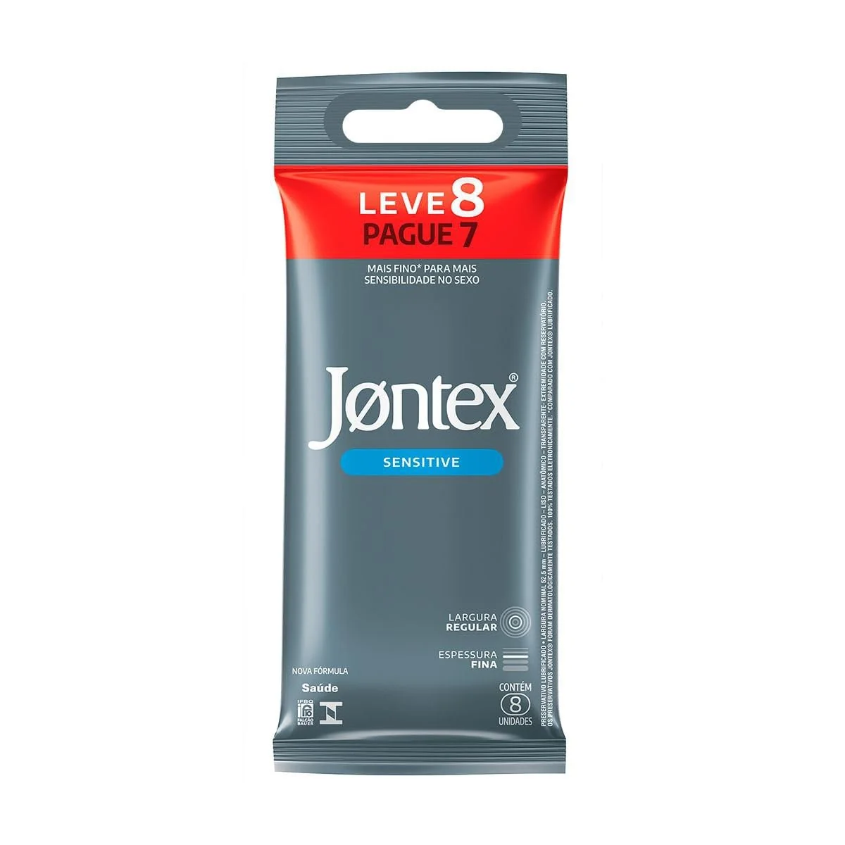 Jontex Preservativo Masculino, Espessura Fina Sensitive, 8 Unidades