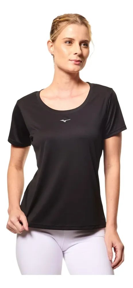 Camiseta Feminina Esportiva  Run Spark Em Poliéster Mizuno Preto Liso M Lisa