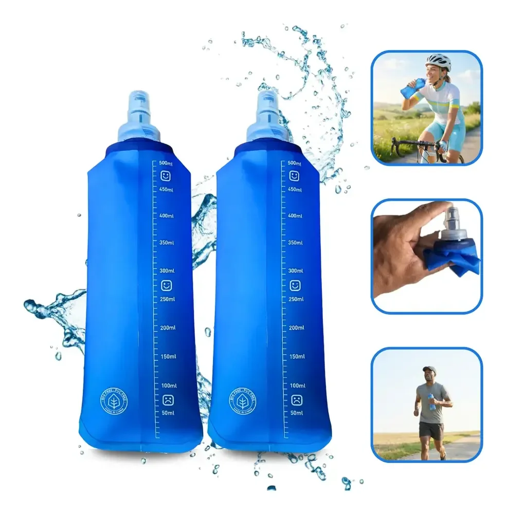 2 Garrafas Squeeze Silicone Soft Flask 500ml Corrida E Bike Azul