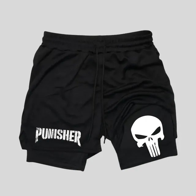Short Dry-fit Compressão 2 Em 1 Academia Punisher Justiceiro