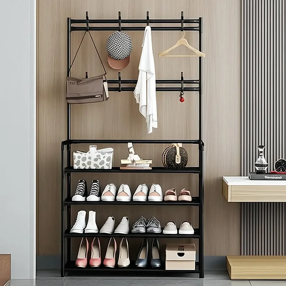 Sapateira Organizador Porta Sapatos 12 Pares Hw Com 8 Ganchos Cor Preto