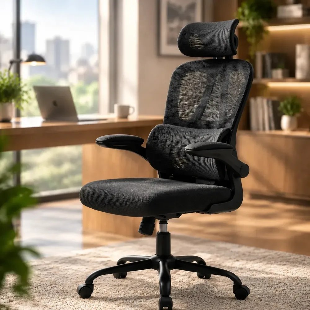 Cadeira Escritório Ergonômica Mesh Suporte Lombar Sitolia Preto Malha