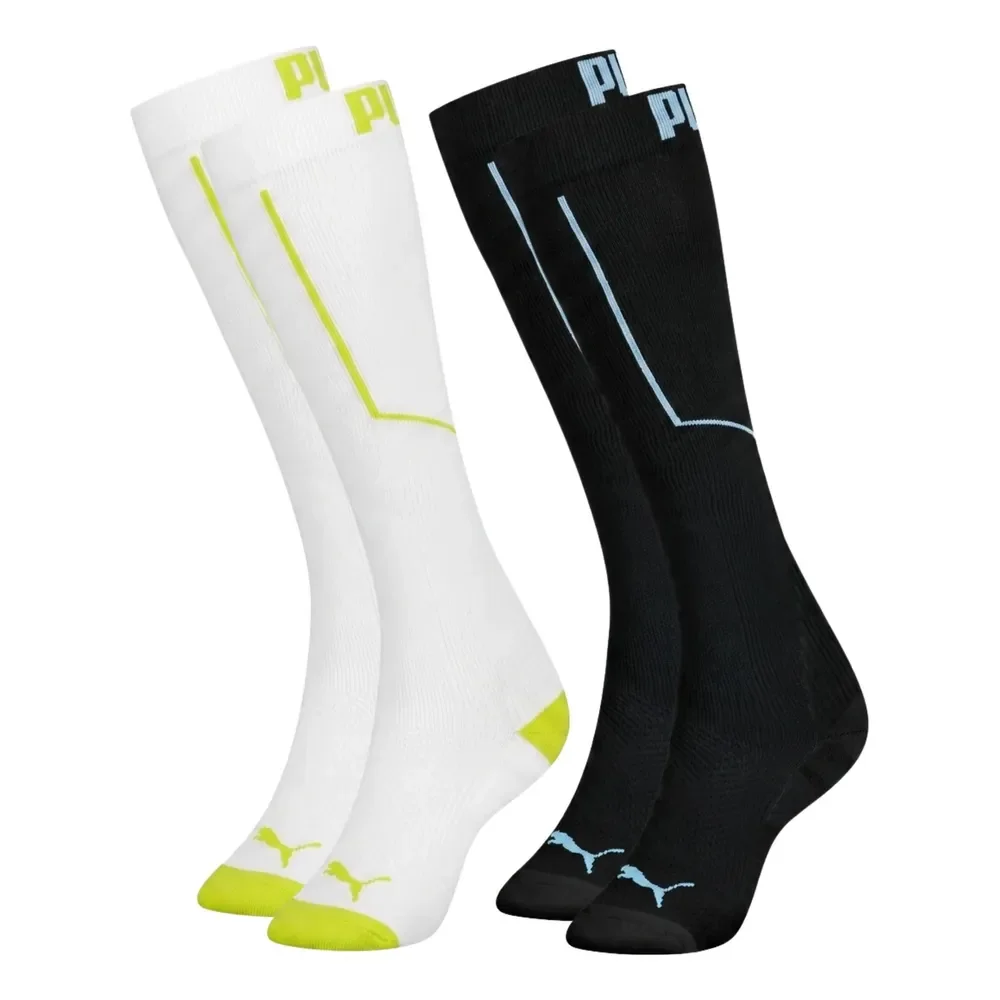 2 Pares Meia Puma 3/4 Compressão Corrida Poliamida Masculina 1 Branco - 1 Grafite Esportiva Academia Anti Atrito 39-43