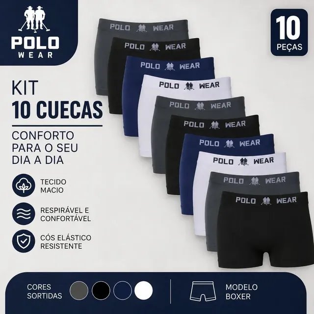 Kit 10 Cuecas Masculinas Box Microfibra Polo Wear