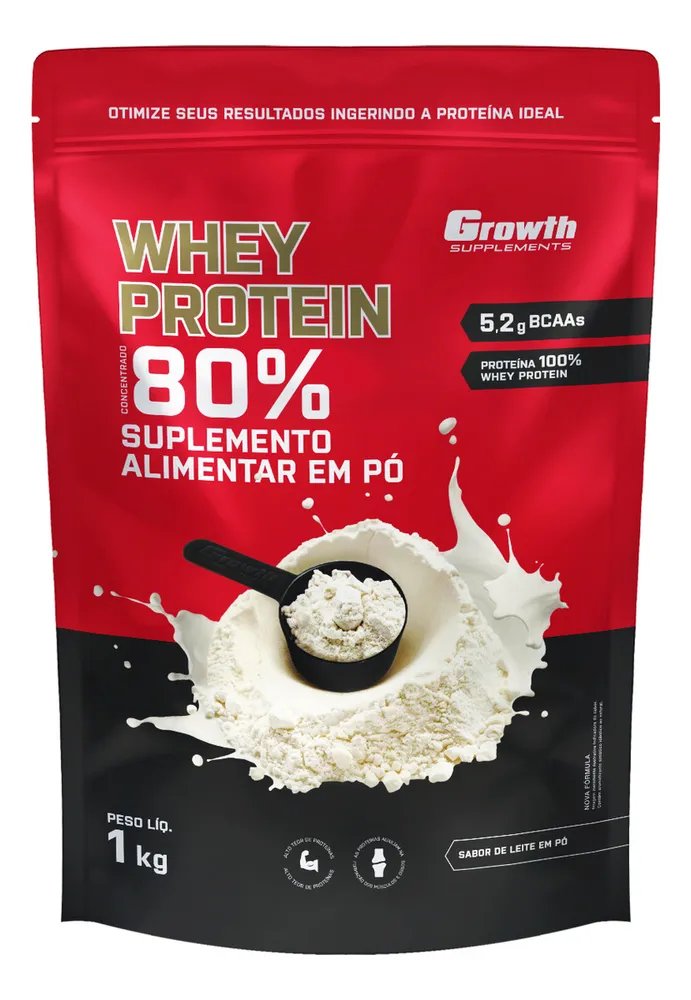 Suplemento em pó Growth Supplements Whey Protein Concentrado sabor Leite em Pó 1 kg