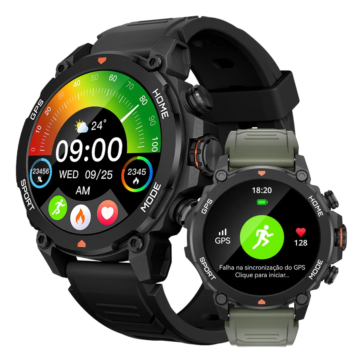 AURAFIT Smartwatch Relogio Inteligente Masculino Relógio Inteligente, GPS 150+ Monitoramento Esportivo, Altímetro Barômetro Bússola, Chamadas Bluetooth, 5ATM a Prova d'Agua, AMOLED 3,6 cm 2 Pulseiras