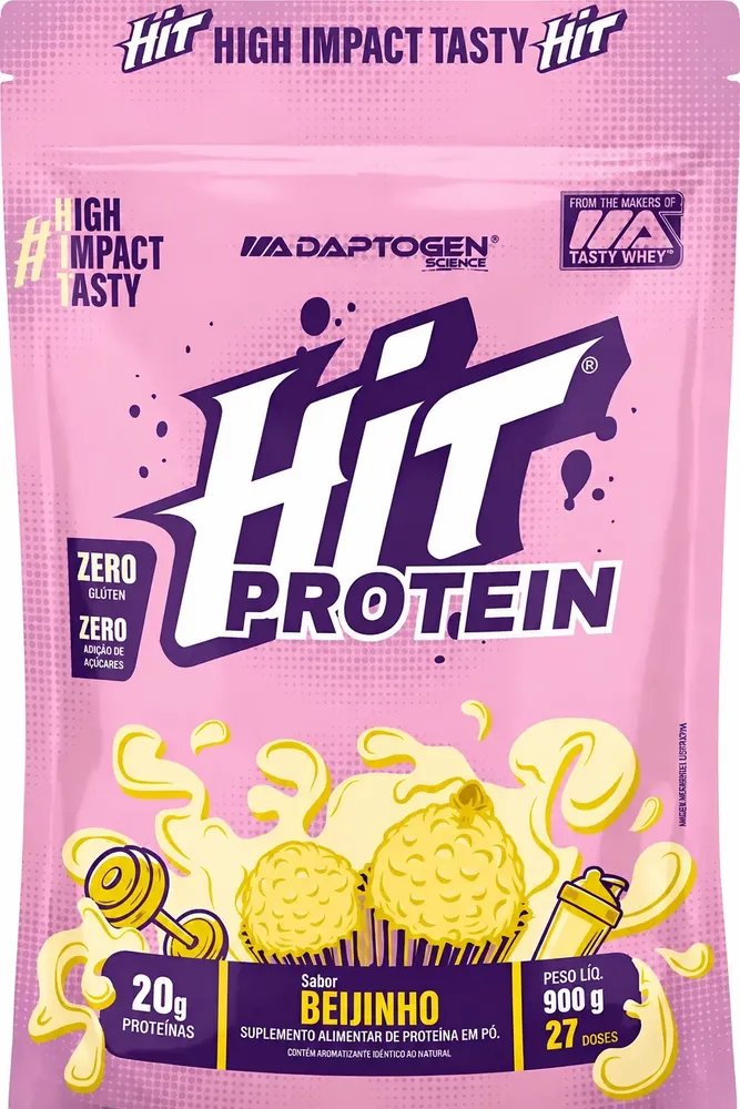 Whey Hit Protein 900g - Adaptogen Sabor Beijinho Zero Glúten Beijinho