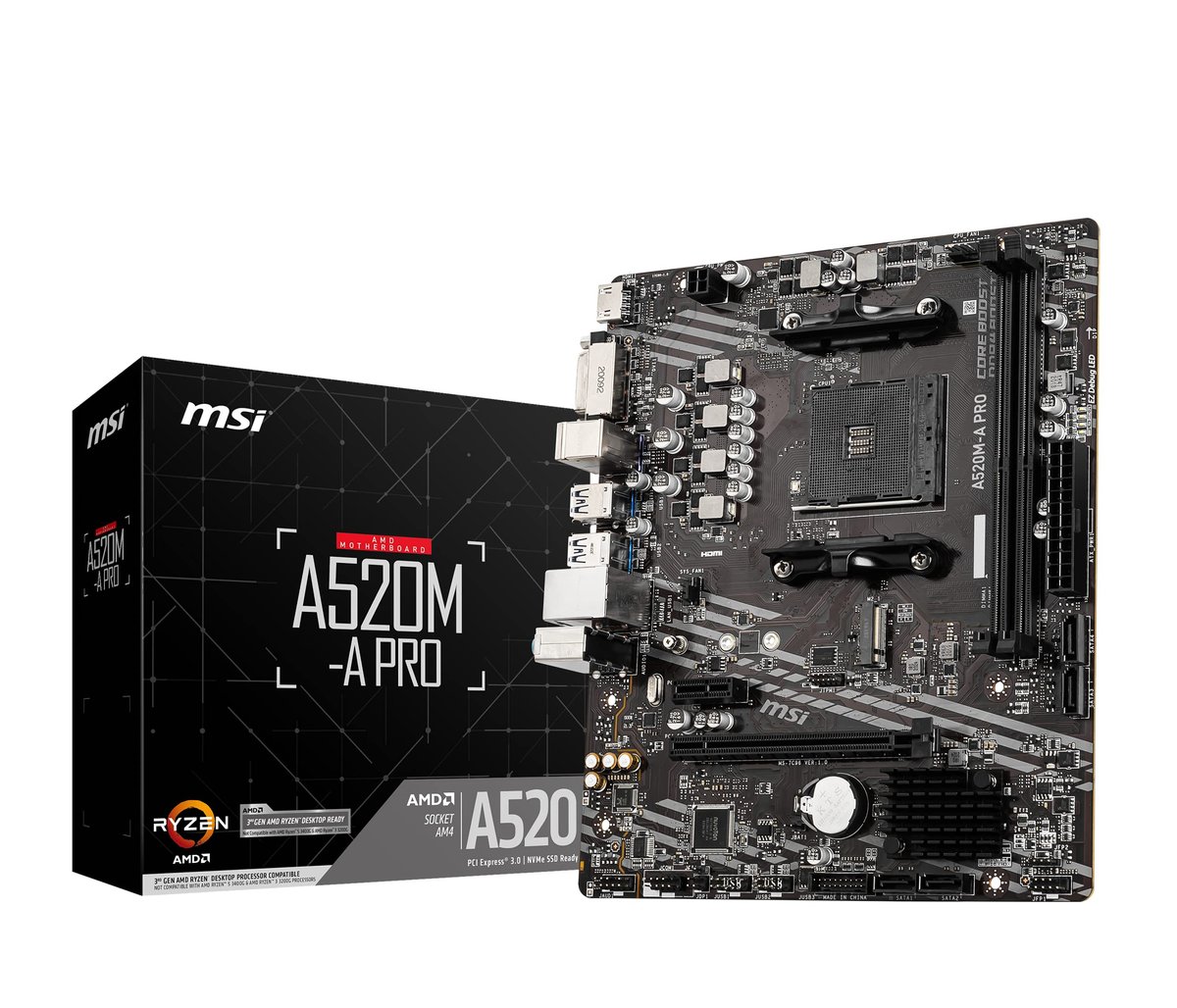 Placa Mãe MSI A520M-A PRO (AM4/2xDDR4/HDMI/DVI-D/M.2/USB 3.2)