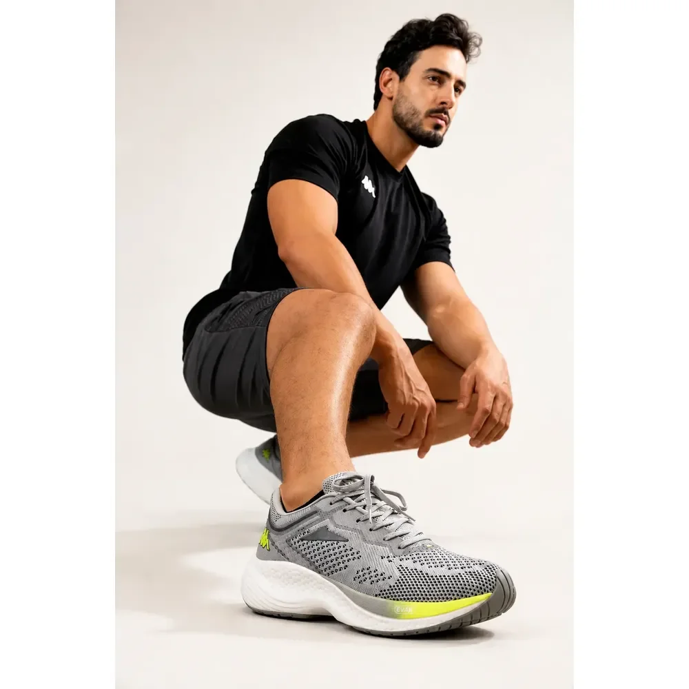 Tênis Kappa Pulse Evo Masculino Feminino Cinza-amarelo Limão 41