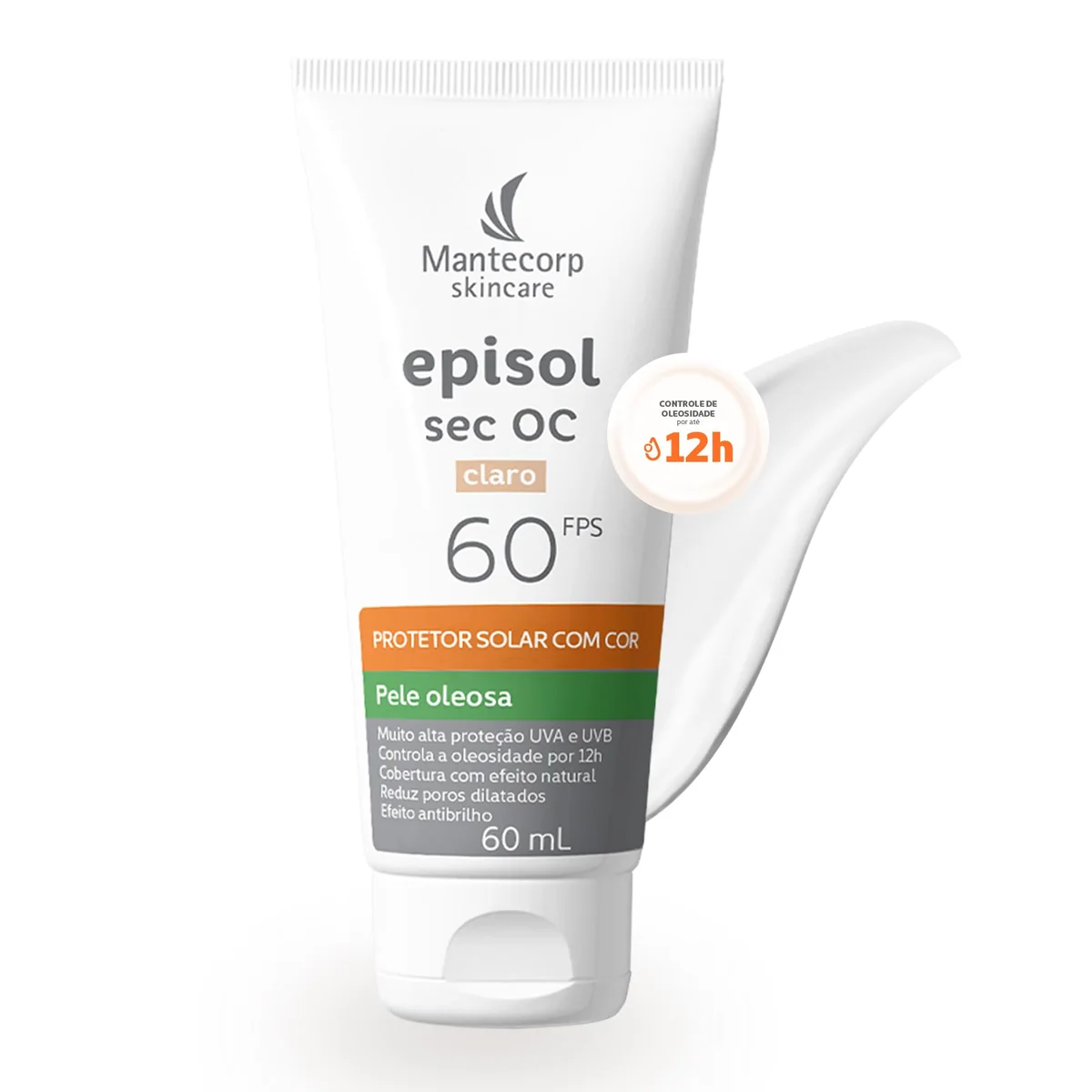 Protetor Solar Episol FPS 60 - Alta Proteção UVA e UVB, Controla Oleosidade por 12h, Toque Seco, Rápida Absorção - 60ml - Mantecorp