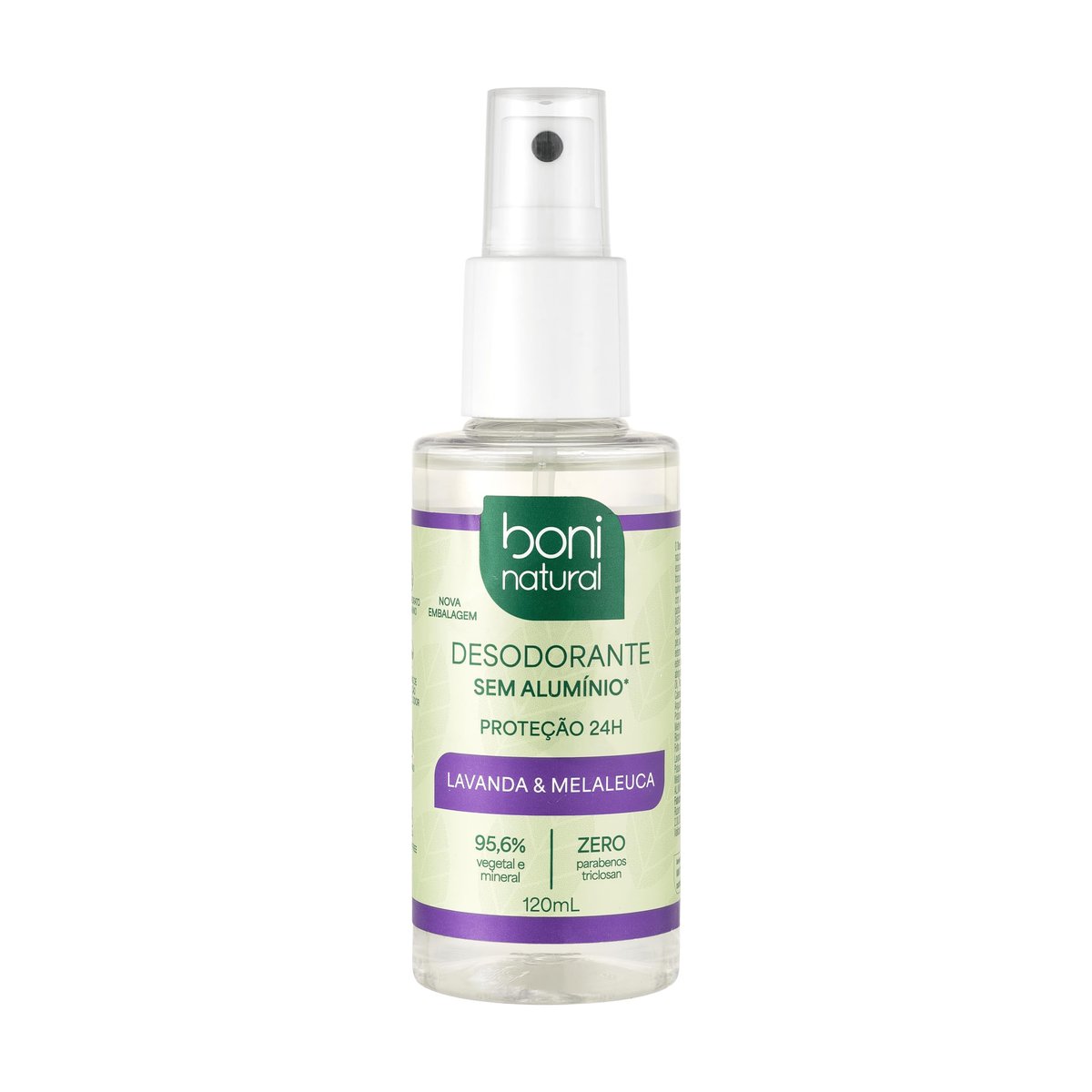 BONI NATURAL - Desodorante Spray Natural e Vegano com Óleos Essenciais de Melaleuca e Lavanda, 24 horas de proteção, Sem Alumínio, Sem Parabenos, Sem Triclosan, 120ml