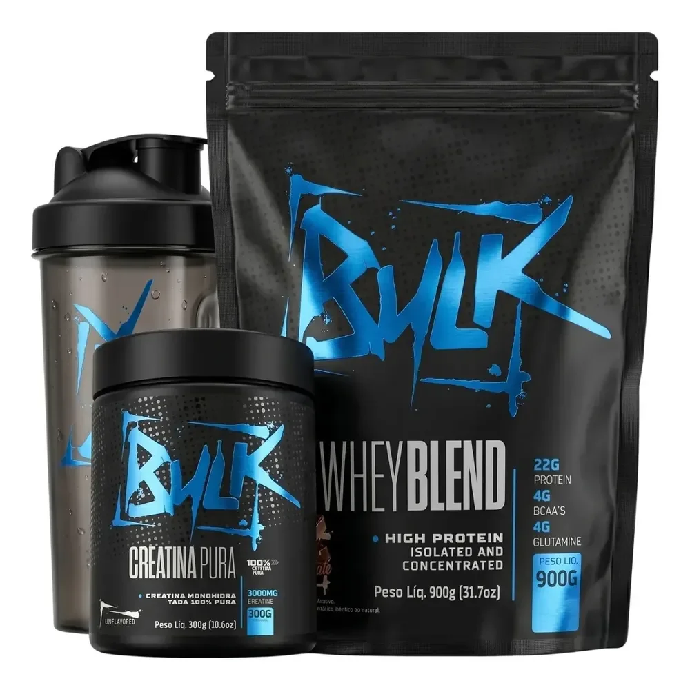 Kit Whey Protein 900g + Creatina 300g + Shaker Sabor Chocolate