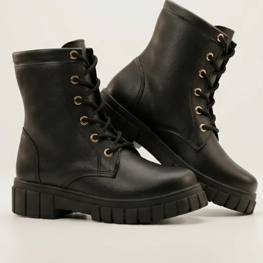Bota Coturno Cano Curto Tratorado Preto Infantil Kidstep