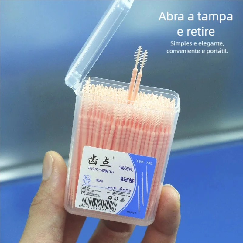 Escova Interdental Descartável 200Pcs - Cabeça Dupla para Higiene Oral e Limpeza Dentária
