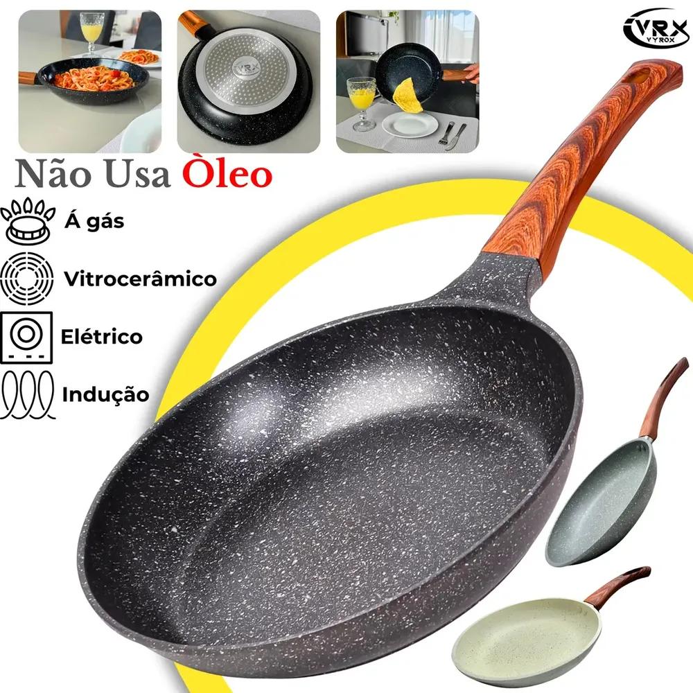 Frigideira Cerâmica 24cm Grande Premium Antiaderente Fogão Cooktop Indução Elétrico Gás Panela Frita Sem Óleo Não Gruda
