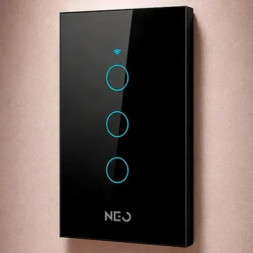 Interruptor Inteligente Wifi 4x2 Touch 3 Botões Alexa Google Cor Preto Neo By Avant Preto 3 127/220v