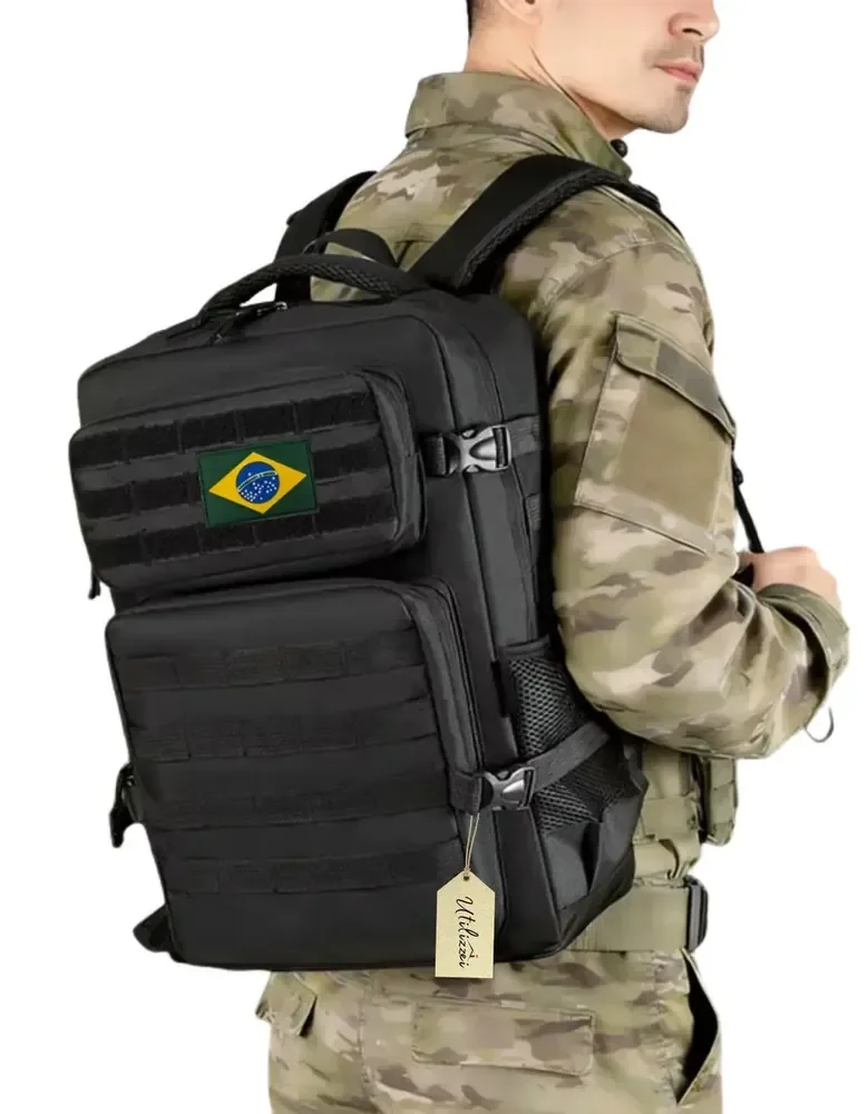 Mochila Tática Militar Resistente Impermeável 30 Litros Bolsa Escola Faculdade Trabalho Super Reforçada Bandeira Brasil Brinde Preta Utilizzei