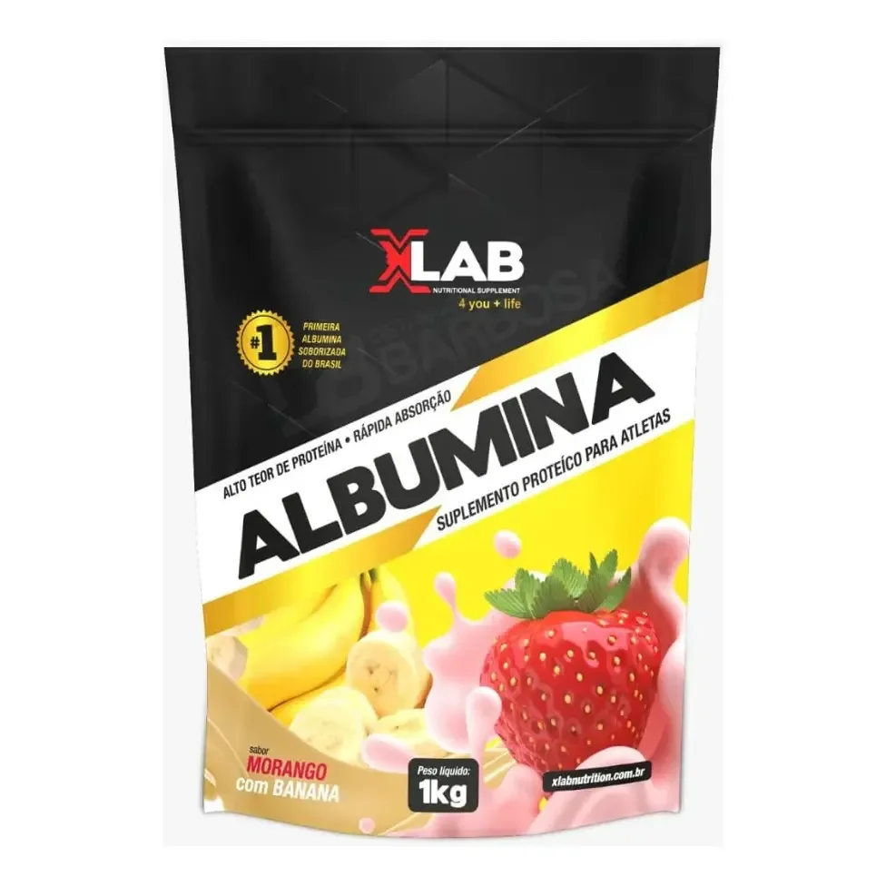 Albumina 1kg Morango Com Banana Xlab Suplemento Proteico Em Pó Morango/banana