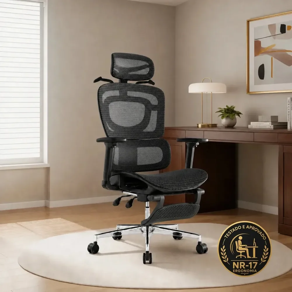 Cadeira De Escritório Ergonômica Giratoria Nr17 Malha Respirável Com Suporte Lombar Adaptável Apoio Para Pés Retrátil Encosto Ajustável Seis Posições Suporta 200kg Cor Preto P04 Corsair