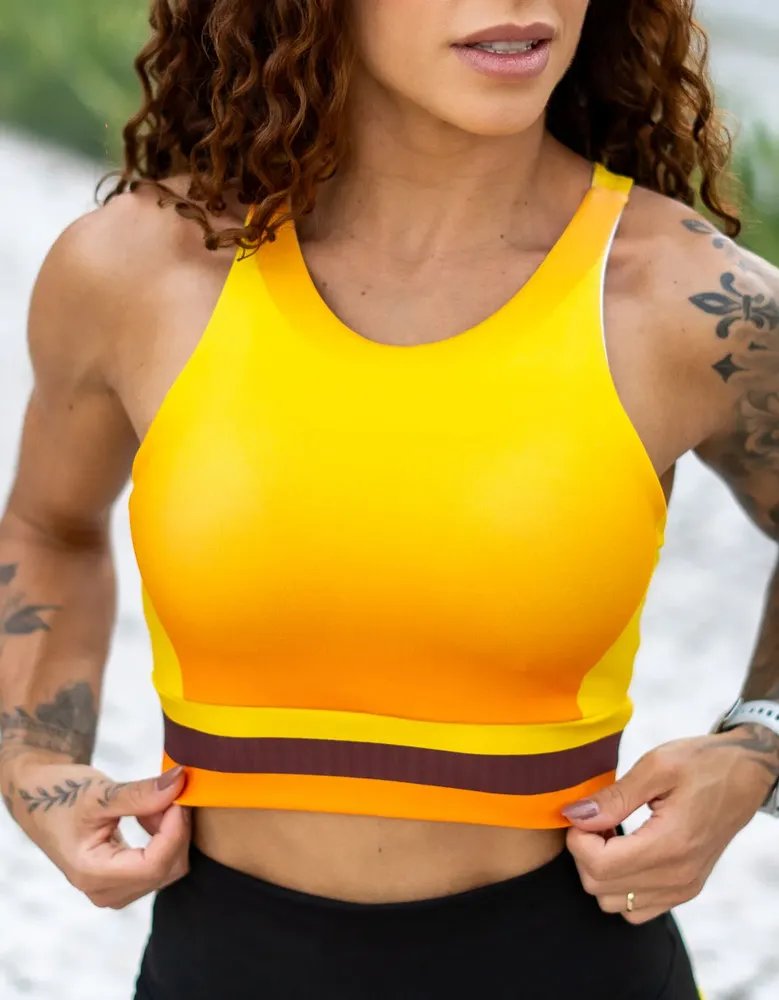 Cropped Corrida Alta Sustentação Com Bojo Removivel Ciclico Laranja Energy Liso M